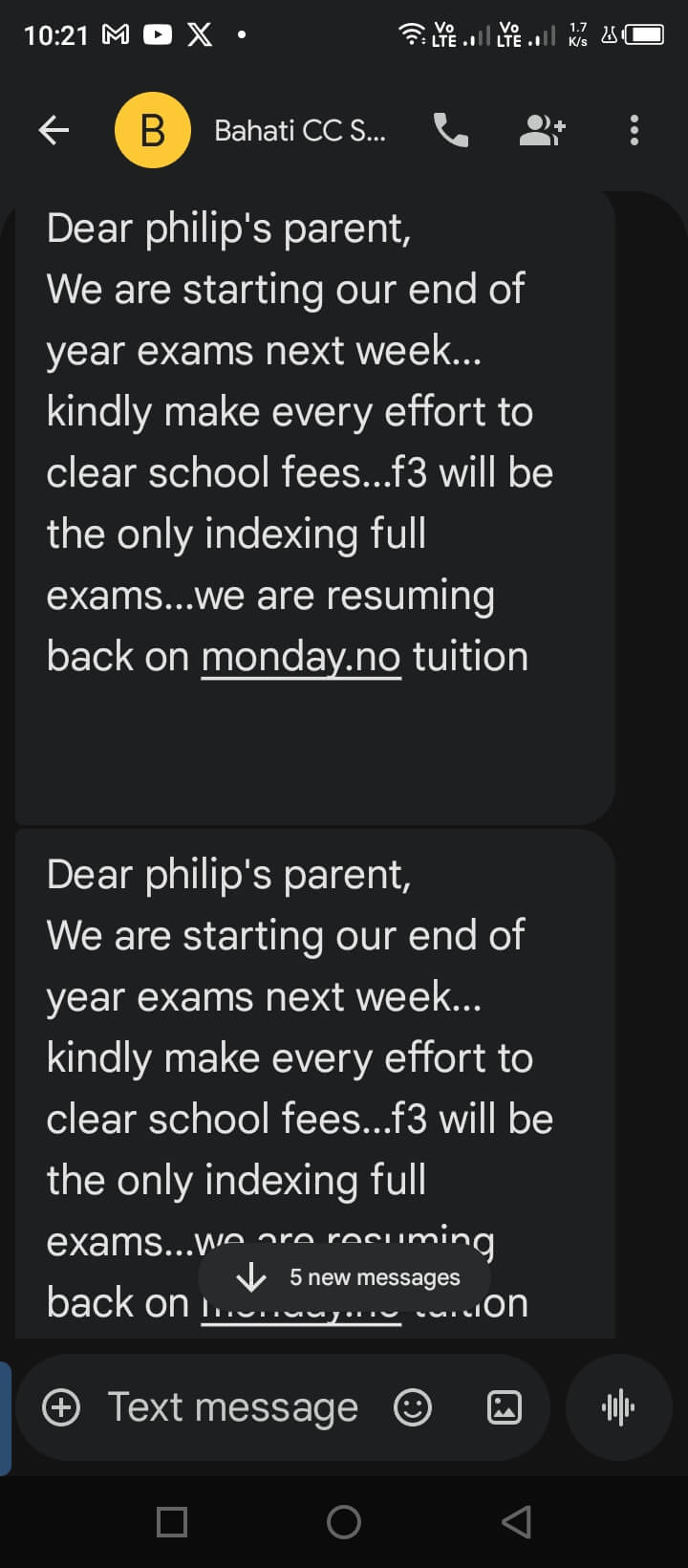 SMS Notification Screenshot